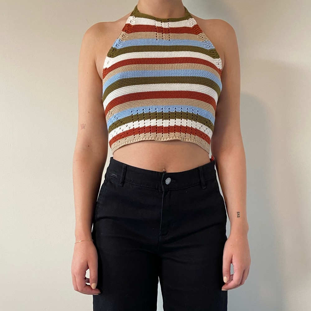 Brand New Garage Striped Multicolor Halter Top Size S